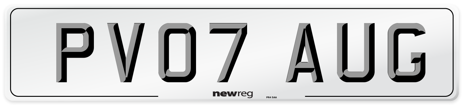 PV07 AUG Number Plate from New Reg